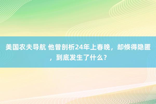 美国农夫导航 他曾剖析24年上春晚，却倏得隐匿，到底发生了什么？